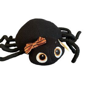 Candy Corn Lane Plush Black Spider With Bow 9" Halloween Knit